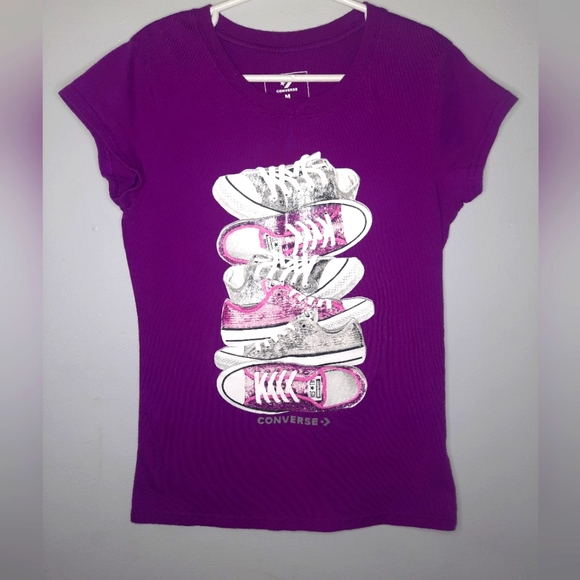 Converse | Shoes Purple Tshirt Girls Medium - Picture 1 of 5
